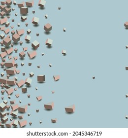 Pink and Gray Brick Vector Blue Background. 3d Box Paper. Soft Pink Cube Style Brochure. Graphic Element Wallpaper.