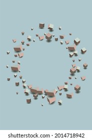 Pink and Gray Confetti Vector Blue Background. Graphic Element Wallpaper. Soft Pink Brick Shiny Template. Structure Polygon Presentation.