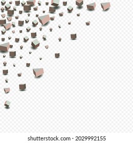 Pink and Gray Cube Vector Transparent Background. Graphic Confetti Brochure. Soft Pink Polygon Abstract Image. Perspective Block Presentation.