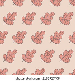 Pink gray deciduous tree leaf seamless pattern cute trendy hand drawn background for design