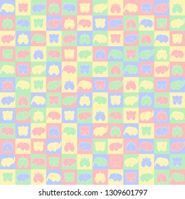 pink and gray elephants on squares. vector seamless pattern. simple geometric shapes and toys. textile paint. repetitive childly background. fabric swatch. wrapping paper. pastel colors