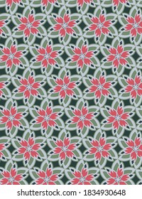 pink, gray, green rounded polygons and stripes are grouped into abstract flowers and lined up in rows on a dark azure background. beautiful floral seamless pattern. vector