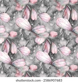 pink and gray leaf watercolor flower illustration