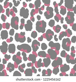 pink and gray leopard spots on white background, seamless vector pattern