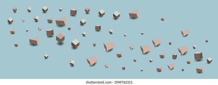 Pink and Gray Polygon Vector Blue Background. Graphic Cube Wallpaper. Soft Pink Box Shiny Template. Geometric Block Brochure.
