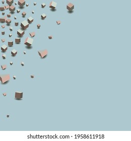 Pink and Gray Rhombus Vector Blue Background. 3d Polygon Template. Pastel Box Shiny Wallpaper. Style Cube Pattern.