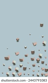 Pink and Gray Rhombus Vector Blue Background. Metal Confetti Paper. Pastel Polygon Perspective Image. Style Block Brochure.