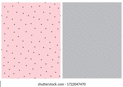 Pink and Gray Seamless Vector Pattern with small Dots. Tiny Black and Whit Polka Dots Isolated on a Pink and Gray Background. Simple Dotted Backdrop. Cute Geometric Print. Minimalist Design with Dots.