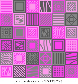 pink and gray squares with lines. vector seamless pattern. patchwork repetitive background. textile fabric swatch. wrapping paper. continuous print. design element for home decor, phone case, carpet