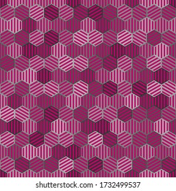 pink and gray striped hexagons. vector seamless pattern. simple repetitive background. textile paint. fabric swatch. wrapping paper. continuous print. design element for phone case, home decor