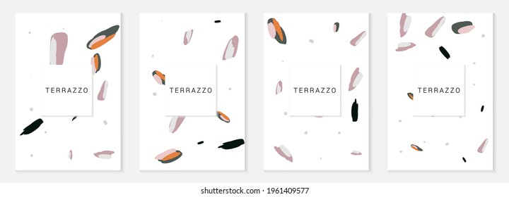 Pink and Gray Terrazzo Tile Vector Set Background. Quartz Ceramic Tile Postcard. Variegated Colorful Wallpaper.
