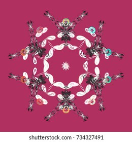 Pink, gray and white snow on pink, gray and white colors. Abstract wallpaper, wrapping decoration. Snowflake simple. Symbol of winter, Merry Christmas holiday, Happy New Year celebration Vector design