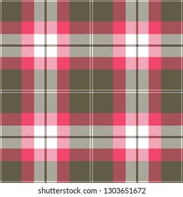 Pink, gray and white tartan plaid. Classic Scottish cage textile pattern.