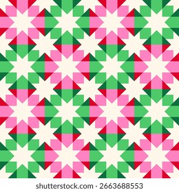 Pink and green abstract geometric elements seamless pattern design for christmas and new year background.