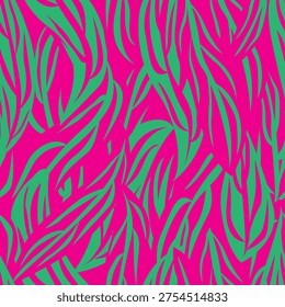Pink And Green Abstract Textile Design Bold Botanical Pattern Fashion Print Tropical Foliage Vibrant Wallpaper