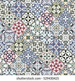 Pink, green and blue abstract patterns in the mosaic set. Square scraps in oriental style. Vector illustration. Ideal for printing on fabric or paper.