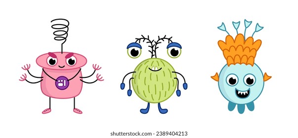 Pink, green, blue alien. Cute monsters. Cartoon. Isolated vector illustration eps 10