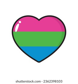 Rosa, grün und blau gefärbte Herzsymbole, wie die Farben der polysexuellen Fahne. LGBTQI-Konzept. Flaches Design, Illustration.