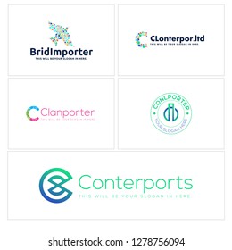 Pink green blue colorful bird circle line art initial C bubble badge logo design vector idea suitable for bird raising importer institution skin care
