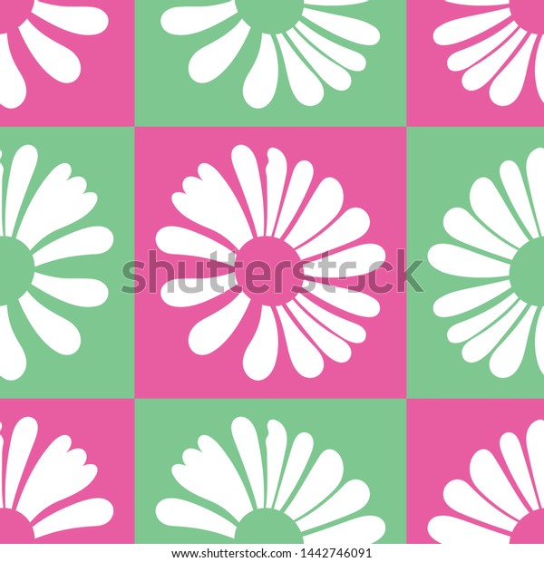 Pink Green Boxed Vector Flower Seamless Stock Vector Royalty Free