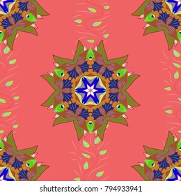 Pink, green and brown colors. Tiled mandala design, best for print fabric or papper and more. Boho style flower seamless pattern. Vector Mandala.