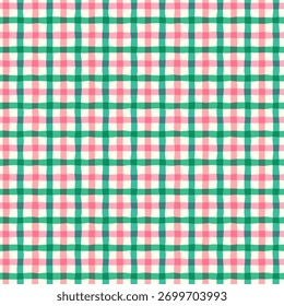 Pink and green checkered vector seamless pattern, Cute gingham background for fabric design