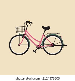 Pink Green City Utility Japanese Japan Dutch Granny Wife Mamachari Classic Retro Vintage Bike Bicycle Basket Vector