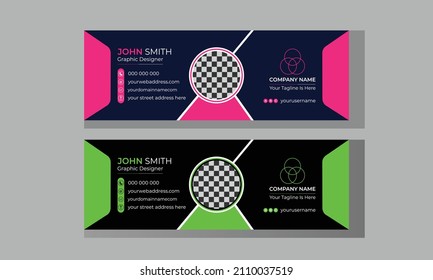 Pink and green color email signature design template, EDDM, Trendy email signature design template with a black and dark blue background, Corporate Email signature design template set with the layout 