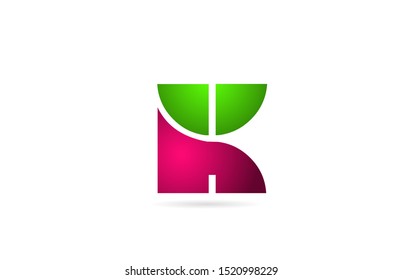 pink green color K letter logo alphabet for icon design. Logotype for a company or business
