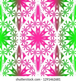 Pink, green color vector illustration. Easy festive ornament from abstract flower in the style of geometric . For fashion print, interior design, backgrounds, greeting cards, design. Seamless