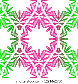 Pink, green color vector illustration. Easy festive ornament from abstract flower in the style of geometric . For fashion print, interior design, backgrounds, greeting cards, design. Seamless