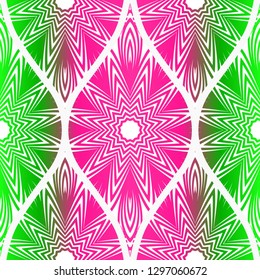 Pink, green color vector illustration. Easy festive ornament from abstract flower in the style of geometric . For fashion print, interior design, backgrounds, greeting cards, design. Seamless