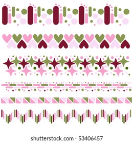 Pink, green and dark red vector trims or border