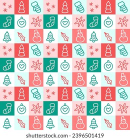 Pink green doodle Christmas seamles pattern for wrapping paper. Doodle, vector. Isolated vector illustration eps 10