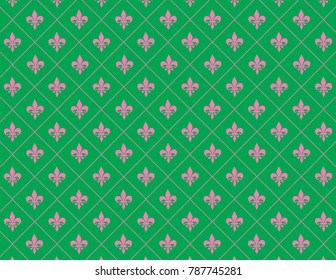 Pink and Green Fleur de Lis Background