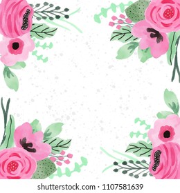 pink green floral background, floral frame