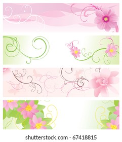 pink and green floral banners vector