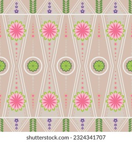 una decoración floral rosa y verde sobre un fondo beige

