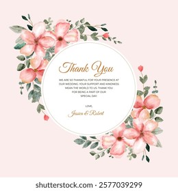 pink green floral watercolor round frame
