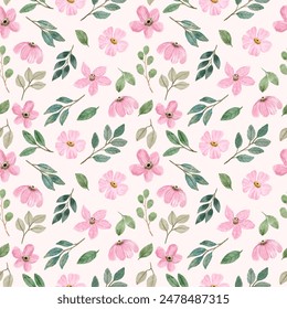 pink green floral watercolor seamless pattern