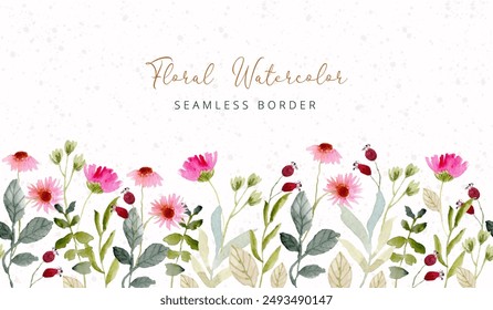 pink green floral watercolor seamless border