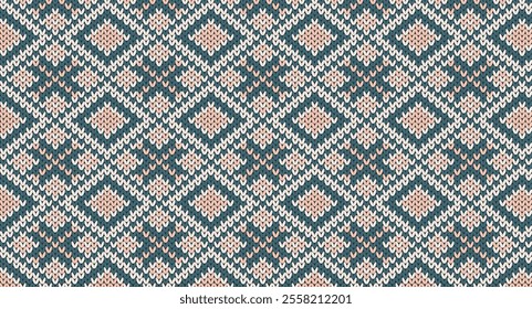 Pink and green geometric knitted pattern, Festive Sweater Design. Seamless Knitted Pattern