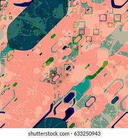 Pink and green. Geometric shapes. Grunge vector texture Abstract seamless pattern for fabric, wrapping, home decor, retro poster background.