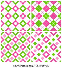 Pink and green gingham / argyle seamless pattern collection