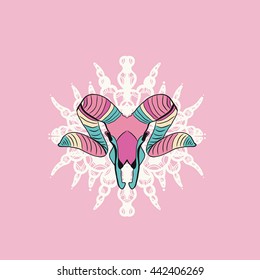 Pink and green goat skull