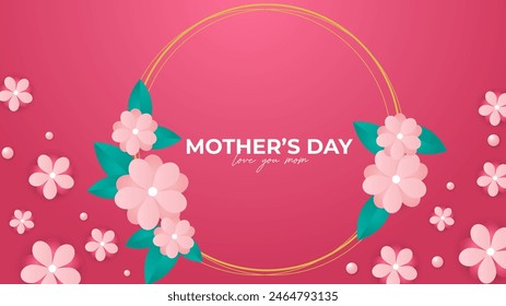 Pink and green happy mother's day background decorated with love and heart. Happy mothers day event poster for greeting design template and mother's day celebration