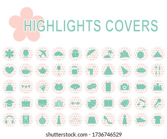 Pink and green Highlight Icon Covers Collection for social media stories in a romantic style with little flowers for bloggers and travelers 