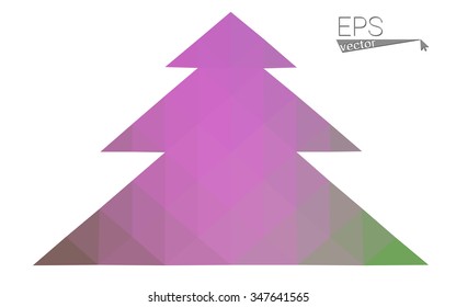 Pink, green low poly style christmas tree vector illustration consisting of triangles. Abstract triangular polygonal origami or crystal design of New Years celebration. Isolated on white background