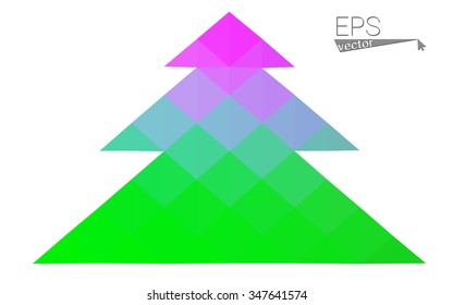 Pink, green low poly style christmas tree vector illustration consisting of triangles. Abstract triangular polygonal origami or crystal design of New Years celebration. Isolated on white background