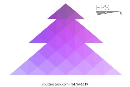 Pink, green low poly style christmas tree vector illustration consisting of triangles. Abstract triangular polygonal origami or crystal design of New Years celebration. Isolated on white background